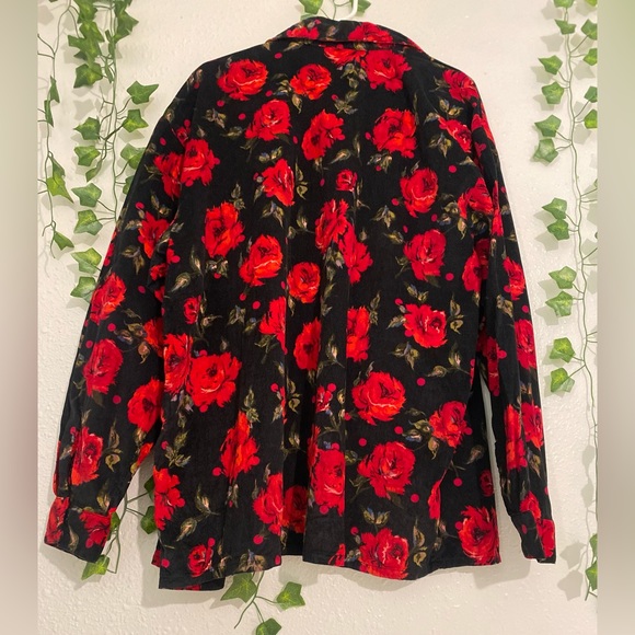 Newport News Easy Style Black red rose blouse bottom Shirt Size 18 - Picture 7 of 12